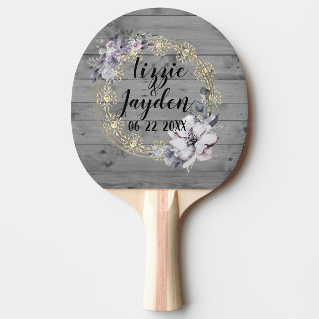 Elegant Floral Wreath Rustic Wedding Ping Pong Paddle (Front)