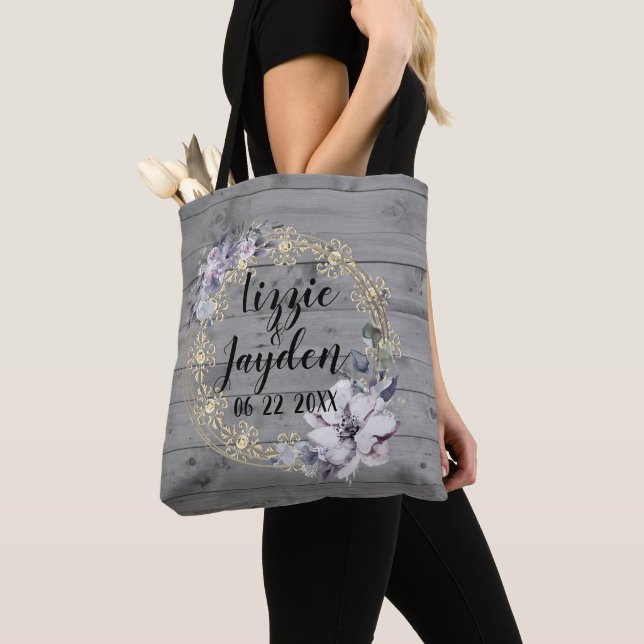 Elegant Floral Wreath Rustic Wedding Tote (Close Up)