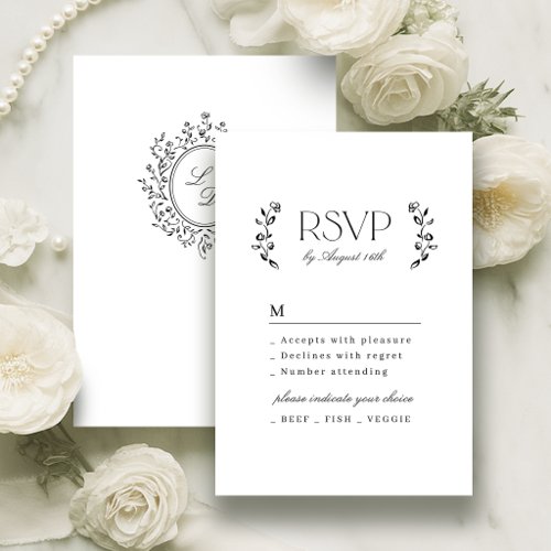 Elegant Floral Wreath Simple Vintage Wedding RSVP Card