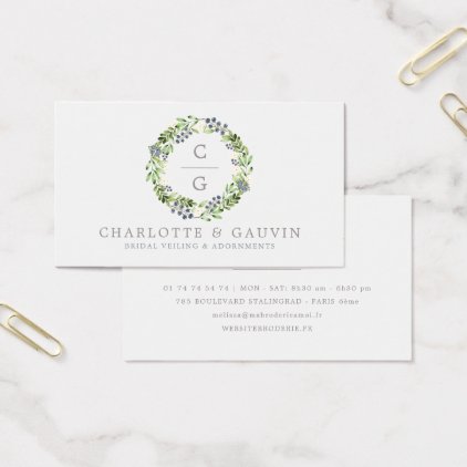 Elegant Floral Wreath Wedding Bridal Fashion Business Card