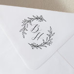 Elegant Floral Wreath Wedding Monogram Rubber Stamp<br><div class="desc">Custom-designed wedding monogram stamp featuring modern calligraphy with hand-drawn style floral wreath design.</div>