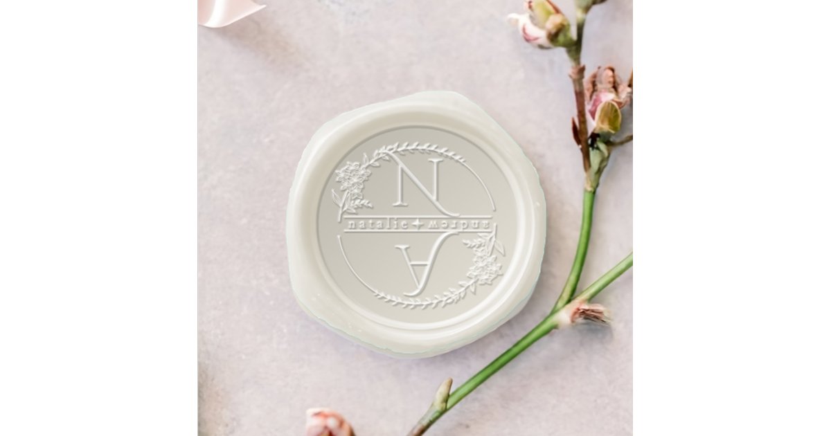 Elegant Floral Wreath Wedding Monogram Wax Seal Stamp | Zazzle