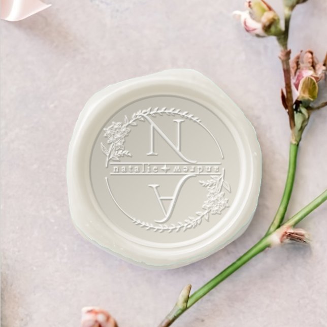 Elegant Floral Wreath Wedding Monogram  Wax Seal Stamp (Creator Uploaded)