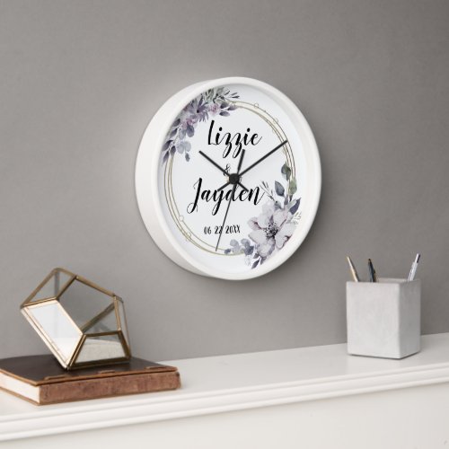 Elegant Floral Wreath  Wedding Personalized   Clock