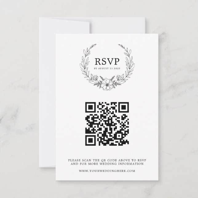 Elegant Floral Wreath Wedding RSVP Card (Front)