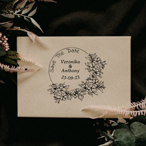 Elegant Floral Wreath Wedding Save The Date Self_inking Stamp