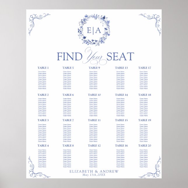 Elegant Floral Wreath Wedding Seating Chart (Front)