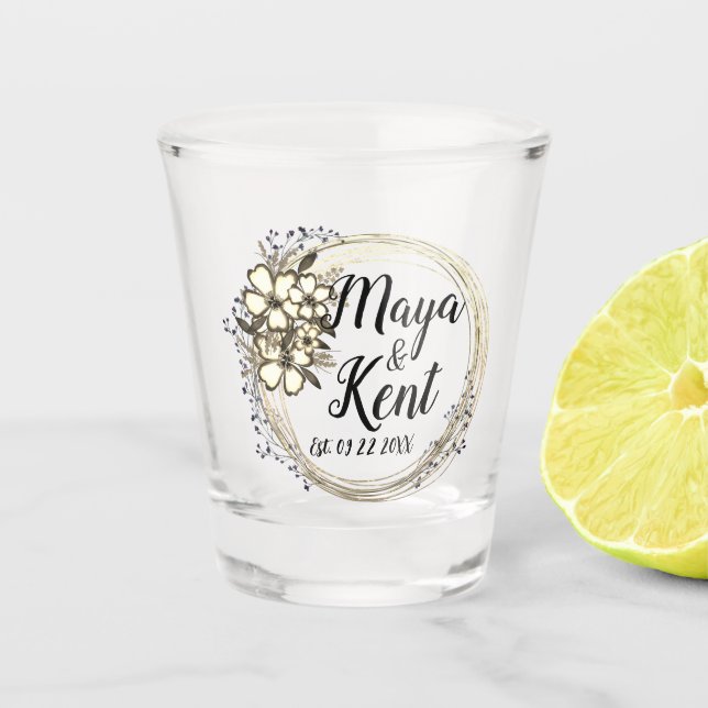 Elegant Floral Wreath  Wedding    Shot Glass (Front)