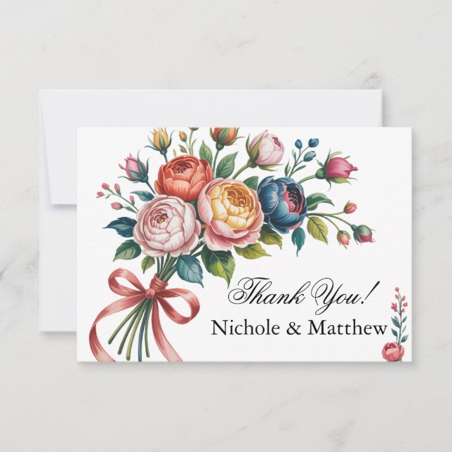 Elegant Floral Wreath Wedding Thank You Card (Front)