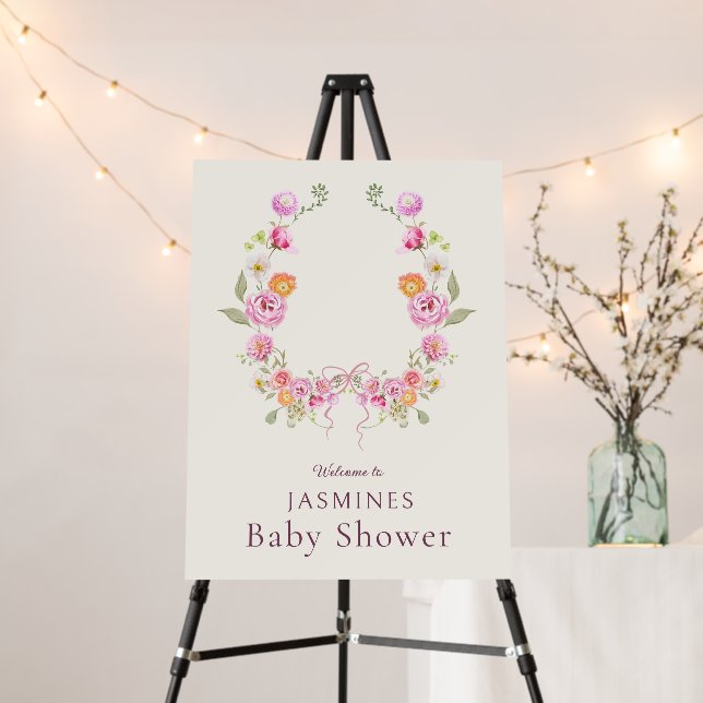 Elegant Floral Wreath Welcome Baby Shower  Foam Board (In Situ (Stand))