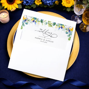 Elegant floral yellow and blue watercolor wedding envelope liner