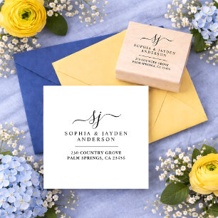 Elegant floral yellow and blue watercolor wedding rubber stamp