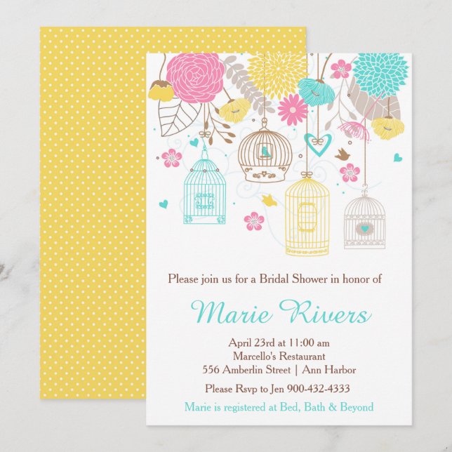 Elegant Floral Yellow and Pink Bridal Shower Invitation (Front/Back)