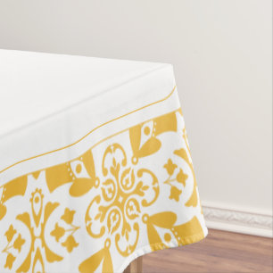 Elegant Floral Yellow and White Modern Pattern Tablecloth