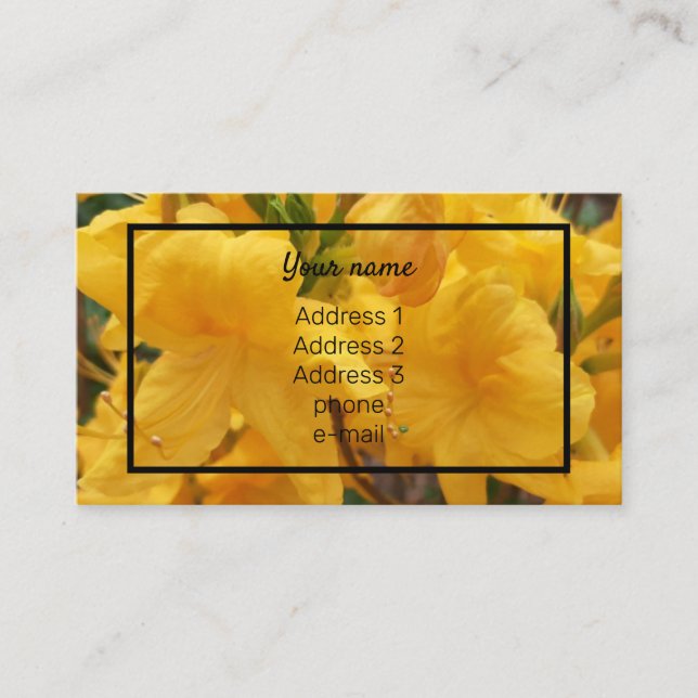 Elegant floral yellow azalea photo customized business card (Front)
