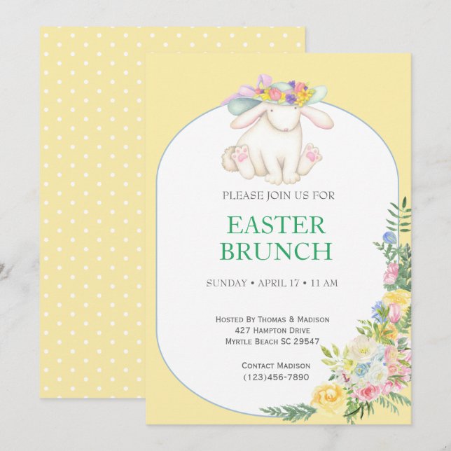 Elegant Floral Yellow Easter Brunch Invitation (Front/Back)
