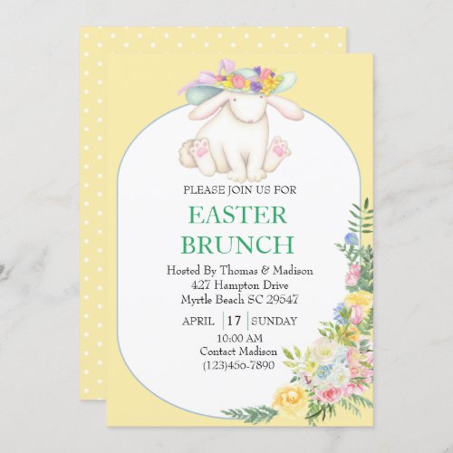 Elegant Floral Yellow Easter Brunch Invitation