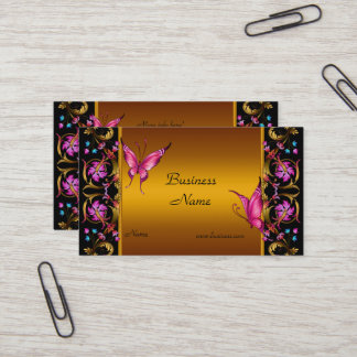 Elegant Floral Yellow Gold Pink Black Butterfly Business Card