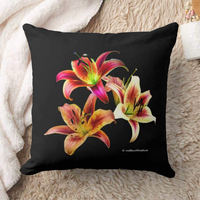 Elegant Floral Yellow Pink Daylilies Flowers Throw Pillow (Blanket)