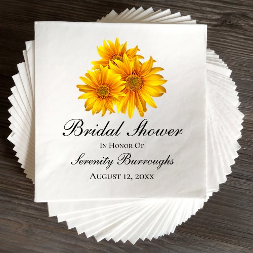 Elegant Floral Yellow Sunflowers Bridal Shower Napkins