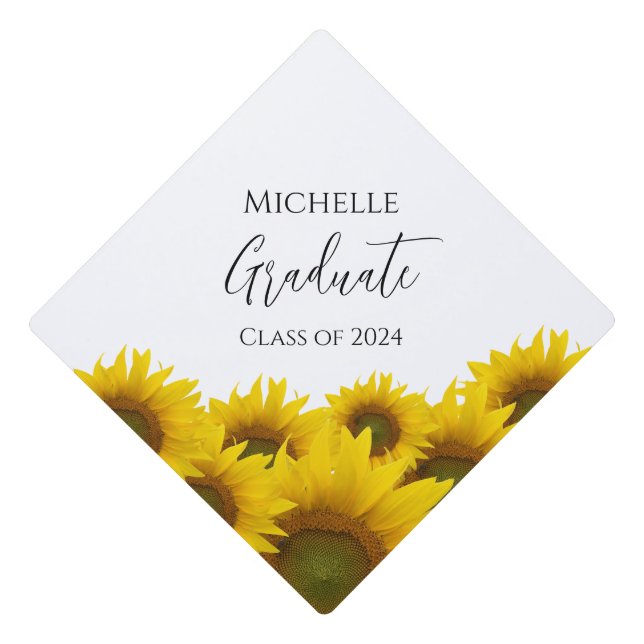 Elegant Floral Yellow Sunflowers Custom Graduation Graduation Cap Topper (Front)