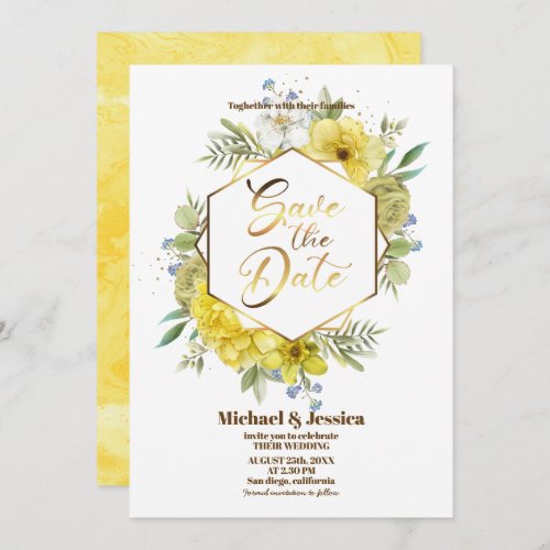 Elegant Floral Yellow Watercolor Roses Wedding  Invitation