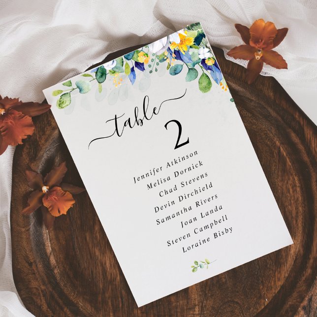 Elegant floral yellow white blue Seating Chart  (Creator Uploaded)
