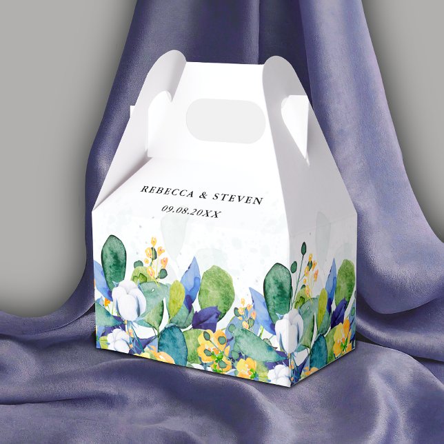 Elegant floral yellow white blue wedding  favor boxes (Creator Uploaded)