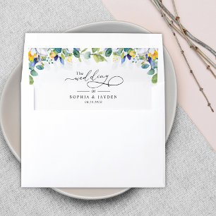 Elegant floral yellow white blue wedding monogram envelope liner