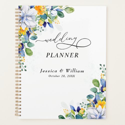 Elegant floral yellow white blue wedding planner