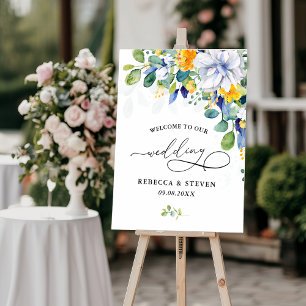 Elegant floral yellow white blue welcome foam board