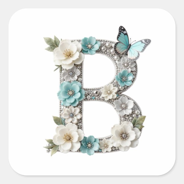 Elegant Floral Your Monogram B Paper Stickers (Front)