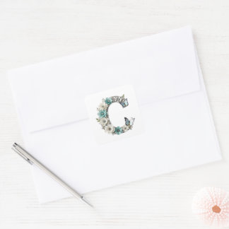 Elegant Floral Your Monogram C Paper Stickers