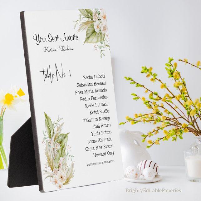 Elegant Floral Your Seat Await Wedding Table No. Plaque (Creator Uploaded)