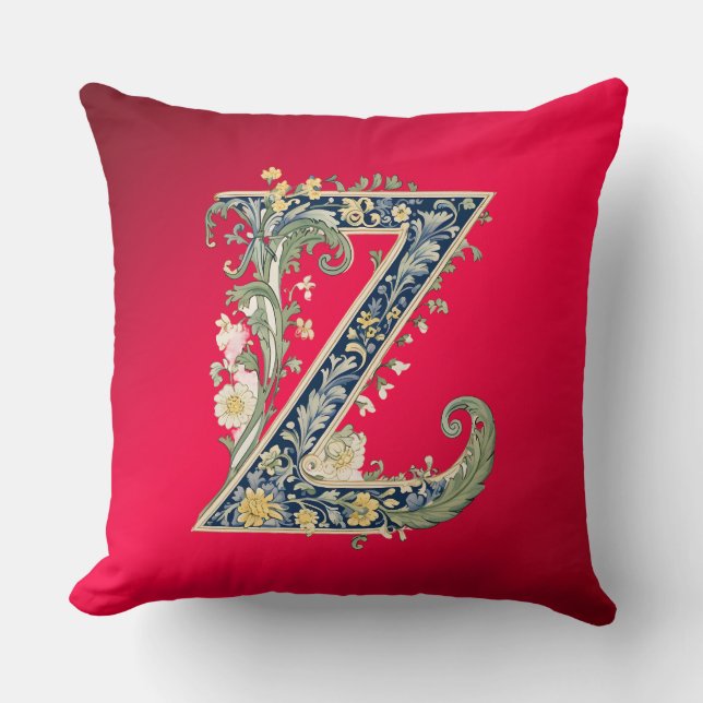 Elegant Floral Z Monogram Throw Pillow (Front)