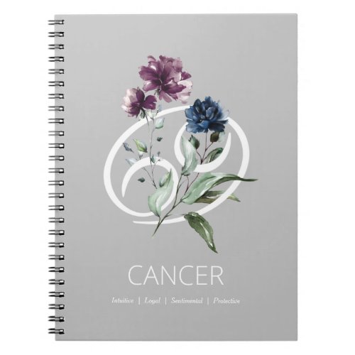 Elegant Floral Zodiac Star Sign Cancer Notebook