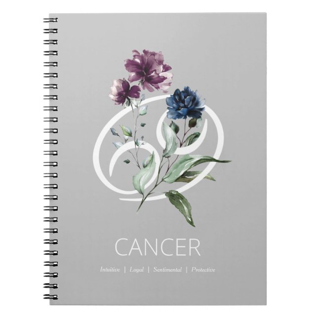 Elegant Floral Zodiac Star Sign Cancer Notebook (Front)