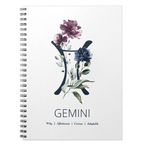 Elegant Floral Zodiac Star Sign Gemini Notebook