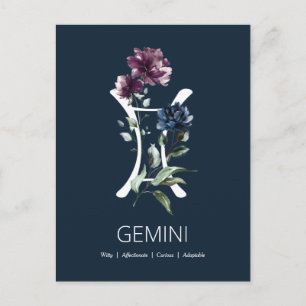 Elegant Floral Zodiac Star Sign Gemini Postcard