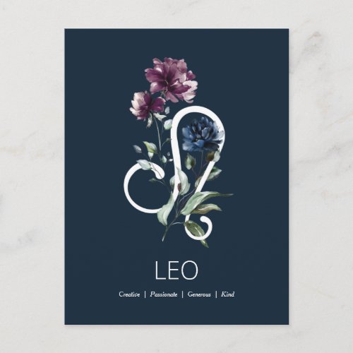 Elegant Floral Zodiac Star Sign Leo Postcard