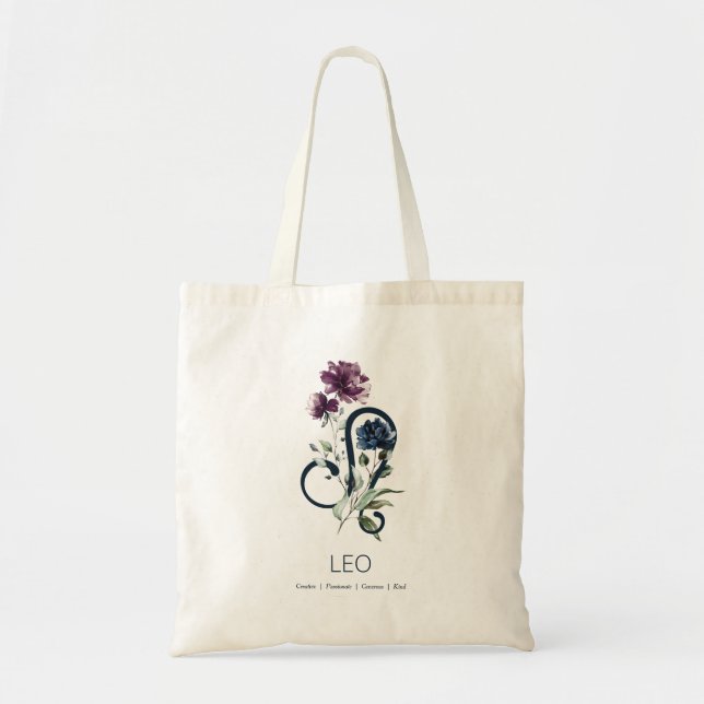 Elegant Floral Zodiac Star Sign Leo Tote Bag (Front)