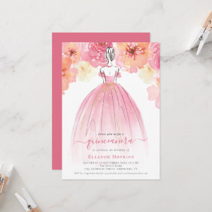 Elegant Florals Dress Pink Quinceanera Invitation