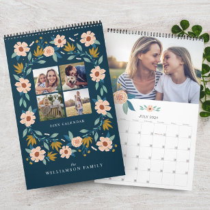 Elegant Florals Photo Collage Family Memories Calendar