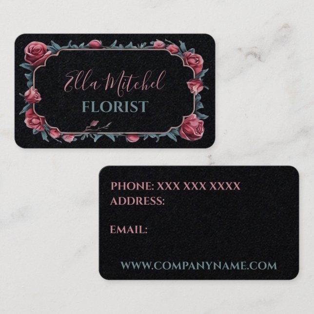Elegant florist business card with roses (Front/Back)