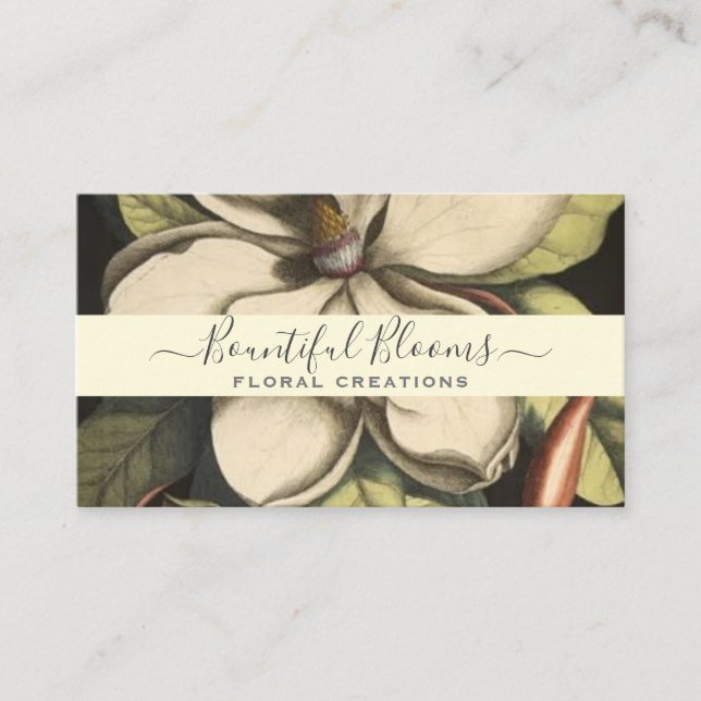 Elegant Florist Cream Sage Monogrammed Magnolias Business Card (Front)