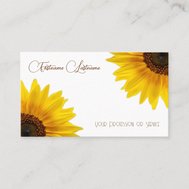 Elegant florist sunflower calligraphy QR-Code Business Card (Front)