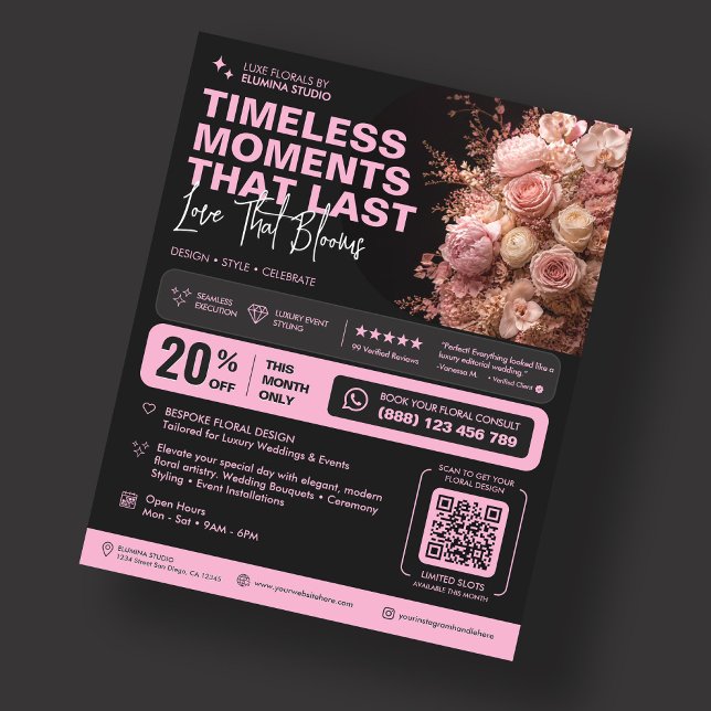 Elegant Florist Wedding Event Planner Pink Black Flyer (Elegant Florist Wedding Event Planner Pink Black Flyer
)