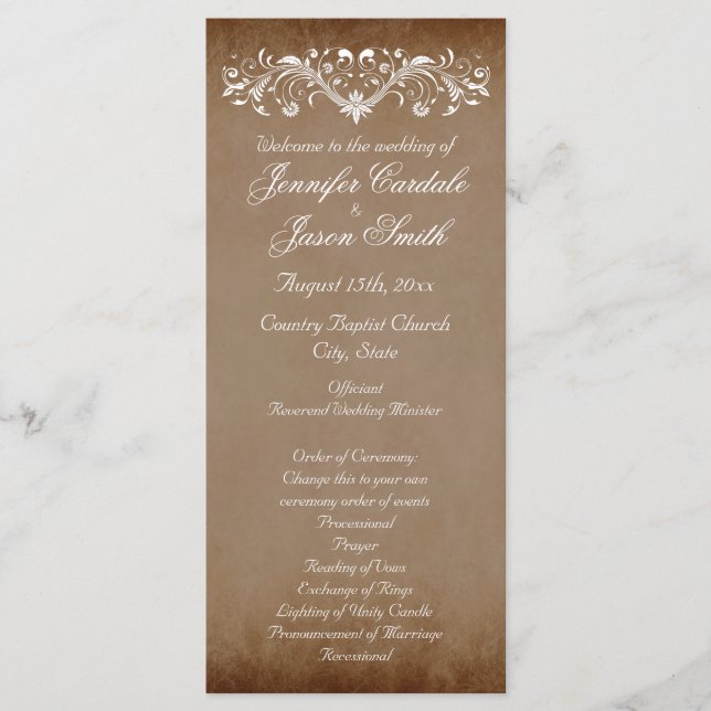 Elegant Flourish Brown Fall Wedding Programs (Front)