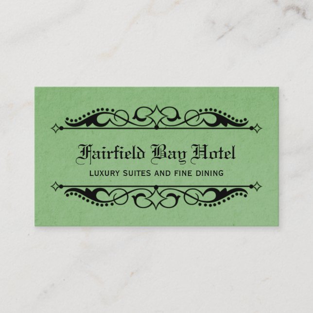 Elegant Flourish Business Card, Green Business Card (Front)