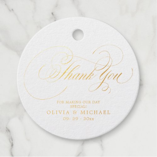 Elegant flourish calligraphy  thank you wedding foil favor tags